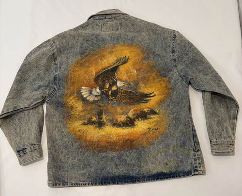 VTG Denim Shirt Acid Washed Painted Eagle Zuni Tribe Eagle Medium