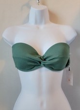 Shade  Shore Lightly Lined Twist-Front Crepe Textured Bandeau Bikini Top 32B