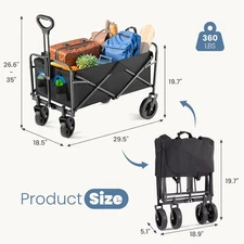 DUMOS Collapsible Folding Wagon Cart, 360lbs Capacity, All-Terrain Wheels, Black