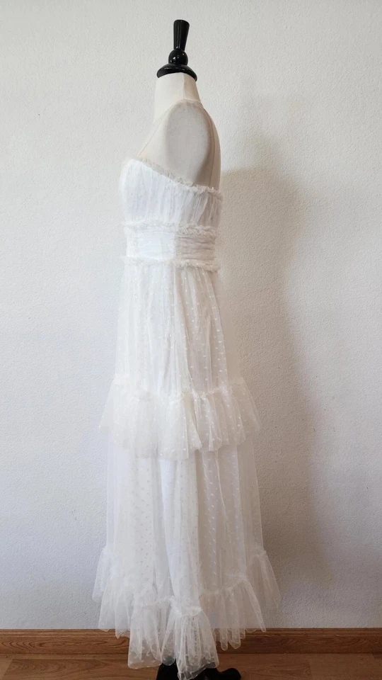 Nuevo Vestido Anthro Midi Nuevo Talla Pequeña XS Blanco Malla Sin Tirantes Boda Novia Foto 2 de 4