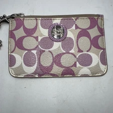 Coach ID Lanyard Card Case Coin Purse Wallet Key Chain Purple Signature