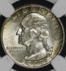 1939 D WASHINGTON QUARTER NGC MS 62 SMOOTH SILVER SATIN WITH GREAT RAINBOW RIM