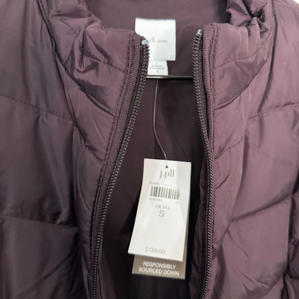 Новый с Ярлыками J.Jill гуся жилет фиолетовый темно фигурка женский размер маленький зимний пуховик - Изображение 3 из 4