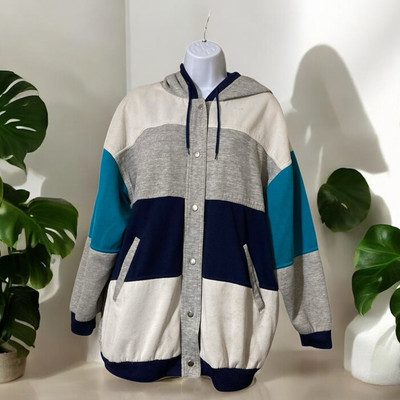 Women Basic Editions Blue Reversible Snap Up Jacket Sweater One Size