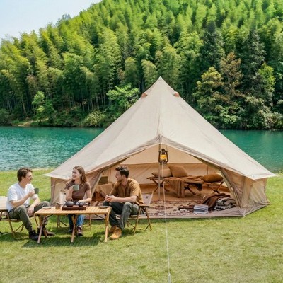 Luxury 4 Season Bell Tent with Stove Jack Waterproof Glamping Yurt 13.1FT Beige