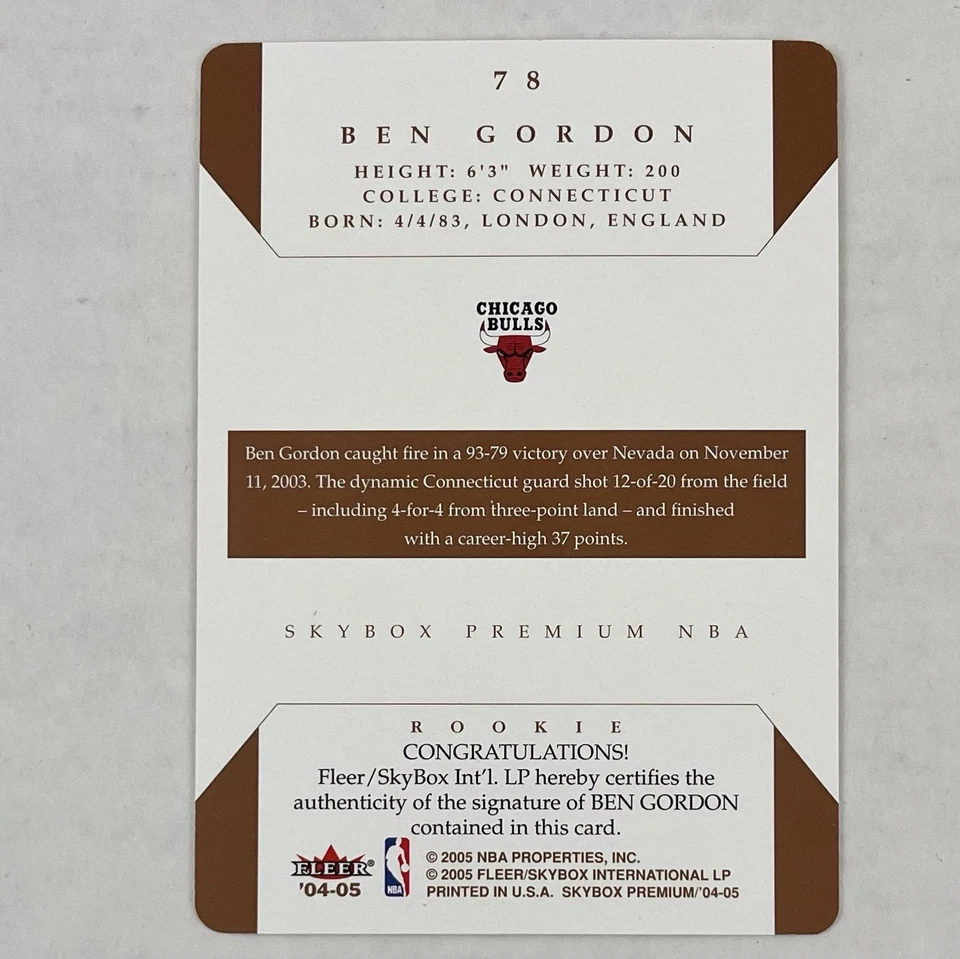 Ben Gordon Rookie Die Cut Auto 2004-05 Skybox Premium RC #78 Chicago Bulls NBA - Image 3 of 3