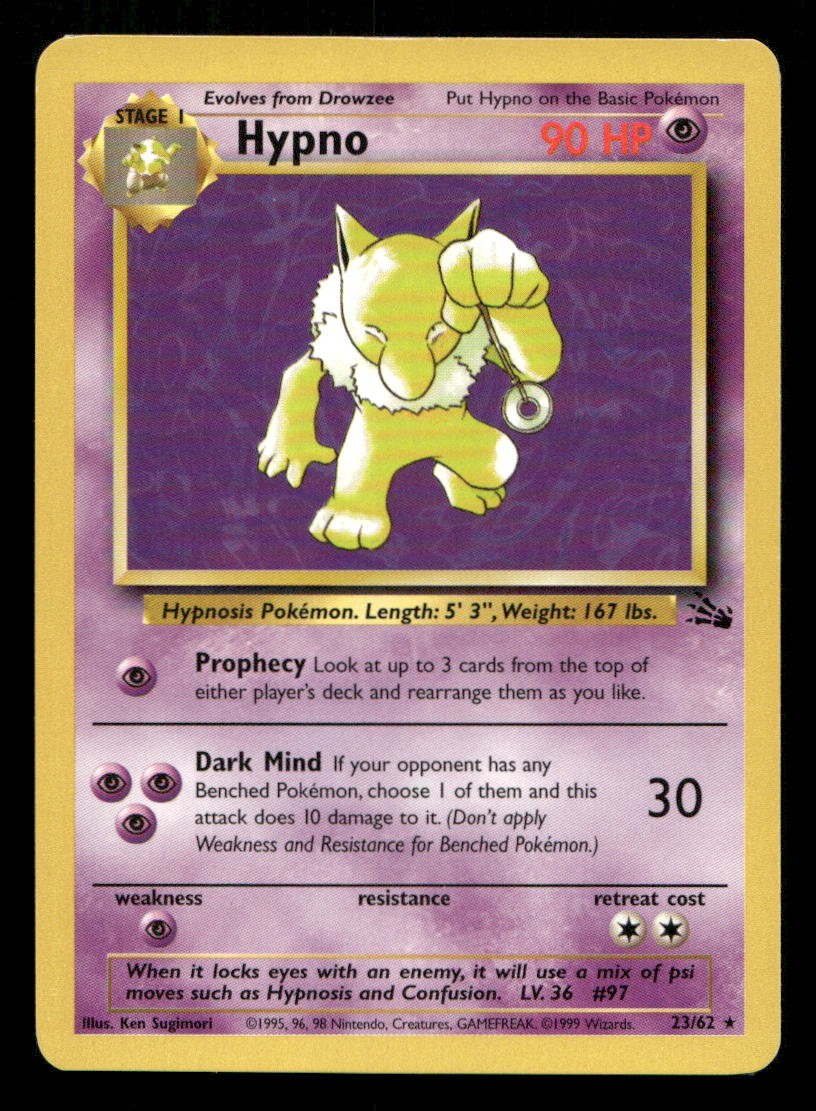 Hypno 23/62 Fossil Unlimited LP Pokemon