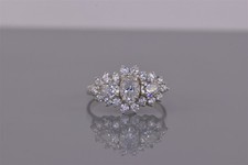 Sterling Silver Bordered Oval Pear Cubic Zirconia Clustered Band Ring 925 Sz: 9