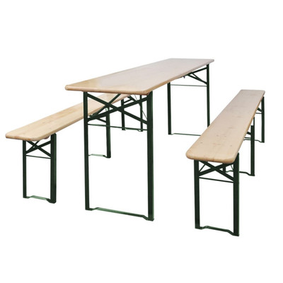 Klappbares Biertisch Set dunkelgrün chinesisches Tannenholz Metallgestell 220x46x75cm inkl.