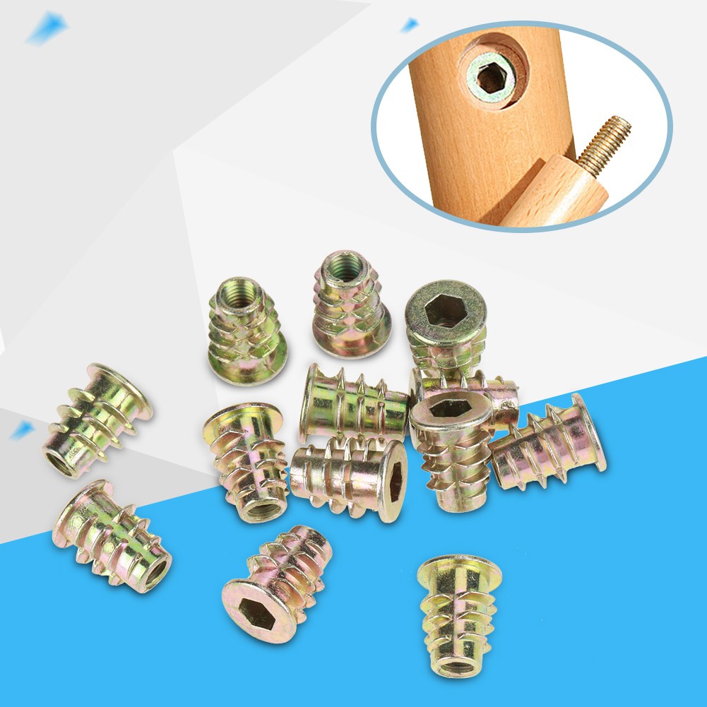 50Pcs Zinc Alloy Hex Drive Head Nuts For Wood Insert Projects