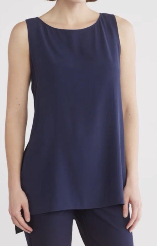 EILEEN FISHER Women's 100% Silk High-Low Silk Shell MIDNT Size X-Small NWT $218