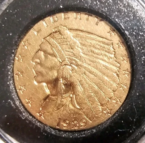 1929 $2.5 2 1/2 Dollar Gold Indian Head Liberty Quarter Eagle Coin