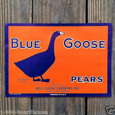 Vintage Original BLUE GOOSE PEARS Fruit Crate Box Label 1930s NOS Unused