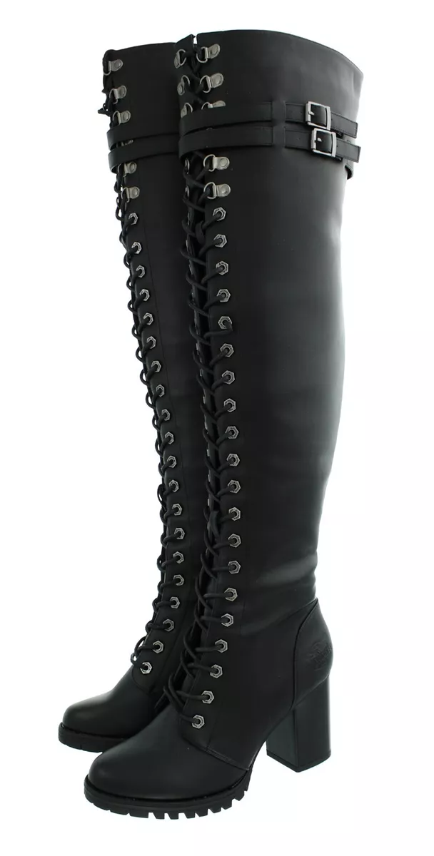 Milwaukee Riders Women s Boots BTL7003 Leather Knee High Laced