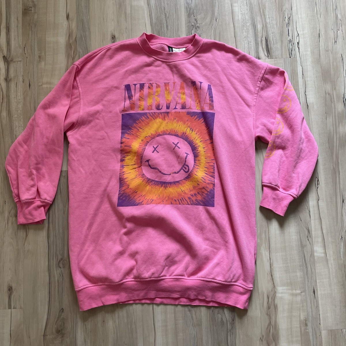 H&M Divided Pink Nirvana Sweatshirt Dress Oversized Size Medium