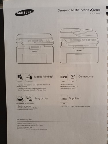 Imprimante Laser Samsung Xpress SL-M2070W WiFi NFC USB 20ppm-Toner neuf+câbles - Foto 12 di 13