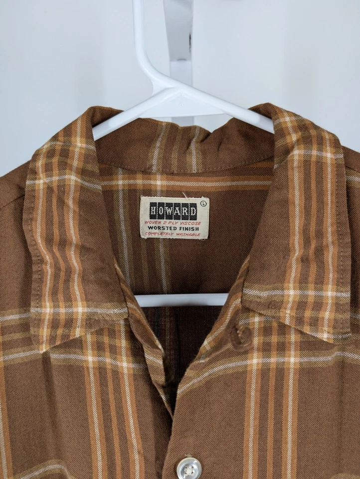 Camisa de Campamento Vintage Años 50 Rayón Gabardina 2 Capas Cuadros Cuello Lazo Atómico L Rockabilly Foto 3 de 3