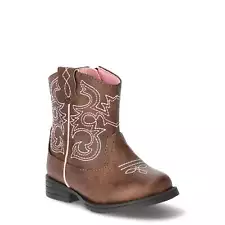 Wonder Nation Toddler Girl's Brown Square Toe Western Cowboy Boots Shoes: 2-7