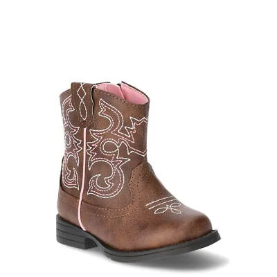 Wonder Nation Toddler Girl's Brown Square Toe Western Cowboy Boots Shoes: 2-7