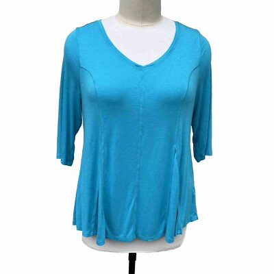 Womens Soft Surroundings Tunic Top Aqua Blue Perfect A-line Stretch Half Sleeve