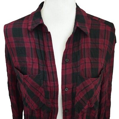 EXPRESS Burgundy Plaid Flannel Long Sleeve Button Up Shirt Women's Size  Small | eBay