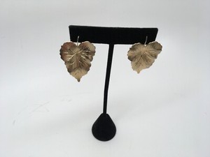 Authentic VTG Large Gold Plated LEAF Pierced French Wire Drop Dangle Earrings