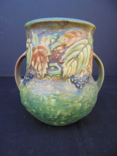 ROSEVILLE Art Pottery BLACKBERRY VASE 570-5" EXCELLENT ORIGINAL BLACK LABEL