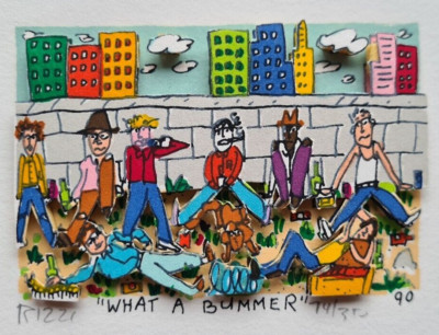 James Rizzi 3D Hand Signed Original Mini WHAT A BUMMER 1990 PoP ART New York