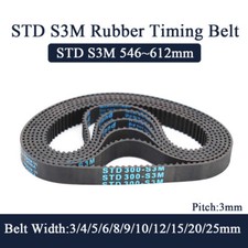 STD S3M Timing Belt Arc Teeth Pitch 3mm Width 3~25mm Rubber Drive Belt 546~612mm