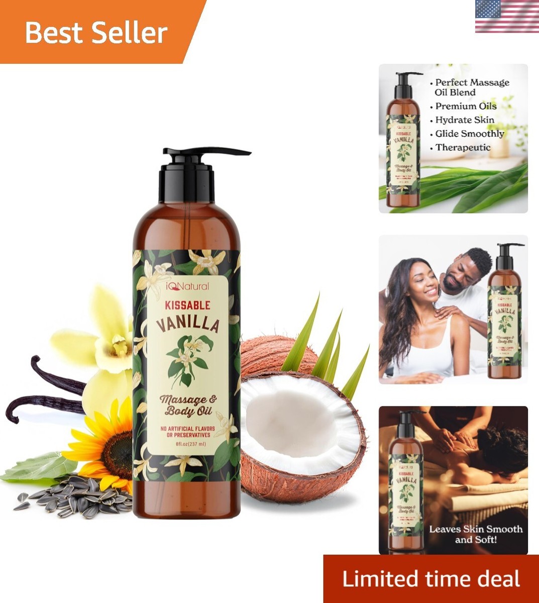 Edible Vanilla Massage Oil for Intimacy & Couples - 8oz Warming