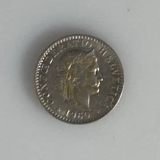 1960 B Switzerland, Swiss 20 Rappen Coin, About Uncirculated (AU), As Show