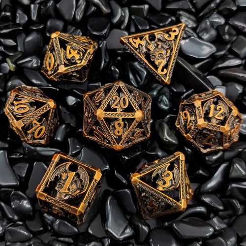 Metal Hollow Poly Dice Set - (Select Colour) /D&D RPG DND Dungeons and Dragons - Picture 12 of 14