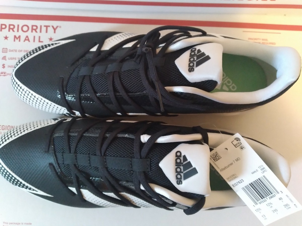 Adidas Mens Afterburner 7 MD Baseball Cleats Black White 