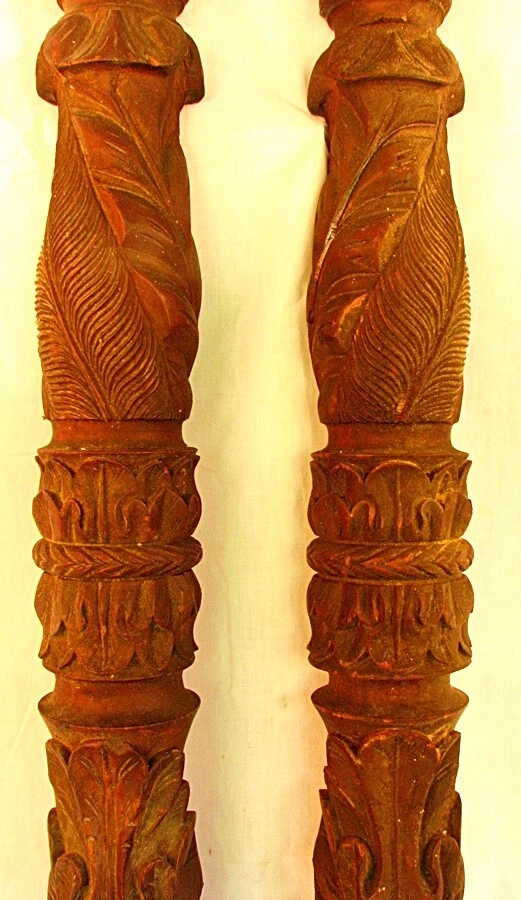 2 PILASTRAS ANTIGUAS TALLADAS CAOBA c.1820 Foto 3 de 4