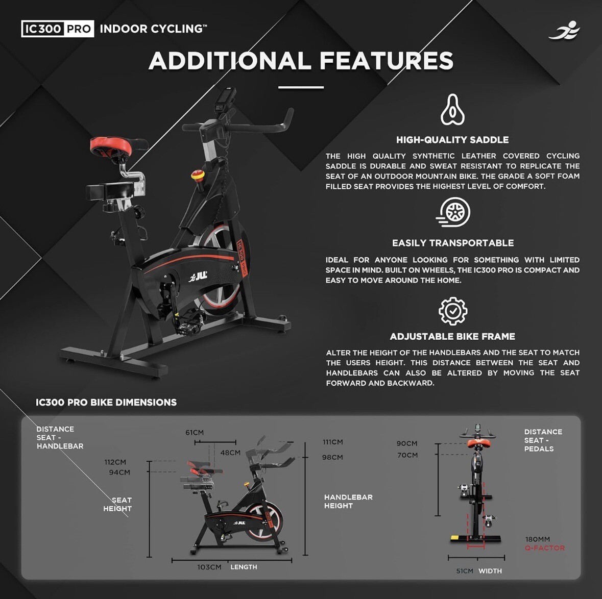 jll pro ic300 indoor cycling exercise bike