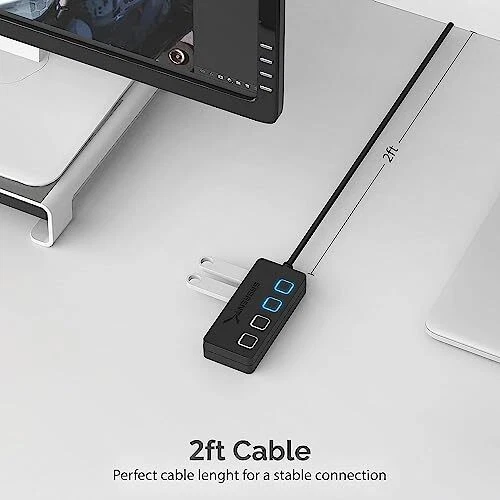 Sabrent 4-Port USB Hub, USB 3.0 Fast Data Hub with Individual D Power