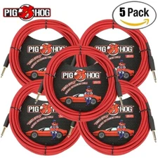 5-PACK Pig Hog PCH20CA 20FT 1/4" Candy Apple Red Instrument Guitar Cable