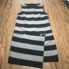 Banana Repulic Dress Size 4 Black Gray Stripes Sleeveless Asymmetrical Zip Back