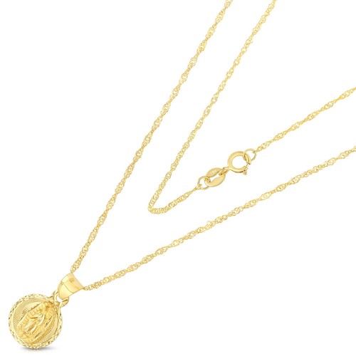 Colgante con dije de sello de Guadalupe de oro amarillo de 14 quilates y collar de cadena de Singapur de 0,9 mm - Imagen 2 de 7