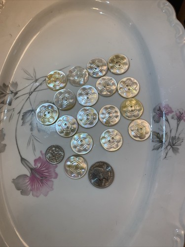 17 Engraved Ivory Color 2 Hole 7/8” Mother of Pearl Vintage Buttons - Picture 3 of 6