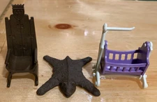 Authentic 1993 Playmobil Geobra Medieval Castle Bearskin Rug, Throne & Basinet