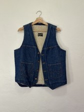 Vintage 70s Wrangler Sherpa Denim Jean Western Work Vest Coat Jacket No Faults