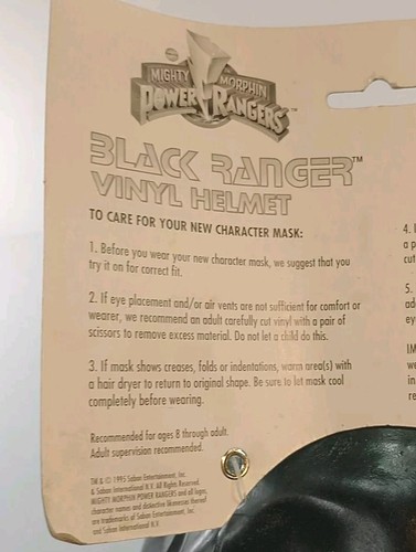 Disguise Inc. 1995 VTG Saban Mighty Morphin Power Rangers Black Vinyl Helmet - Picture 10 of 14