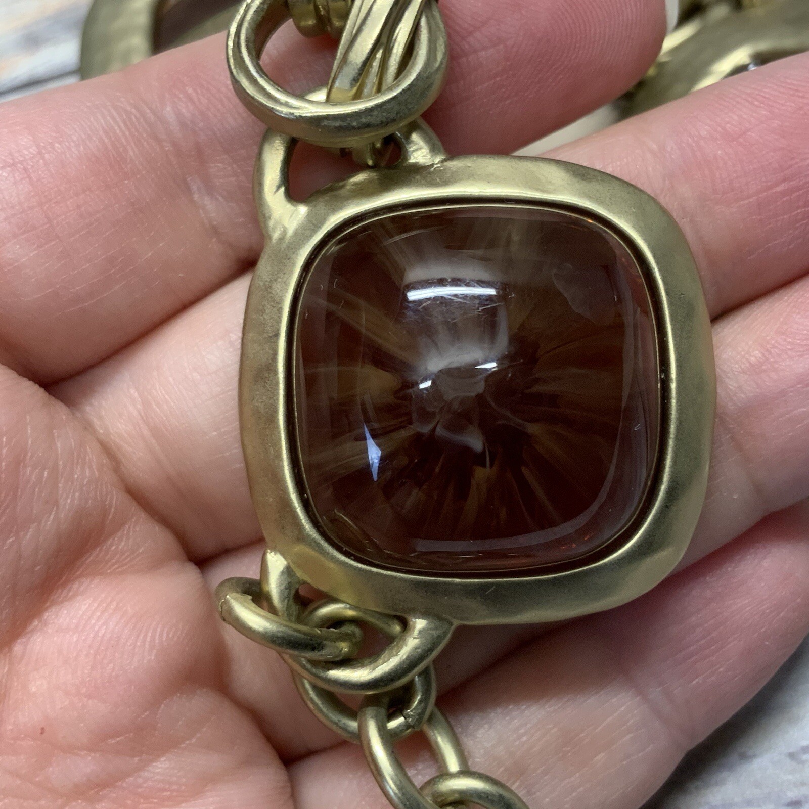 Chunky Chicos brown cabochon statement necklace i… - image 4