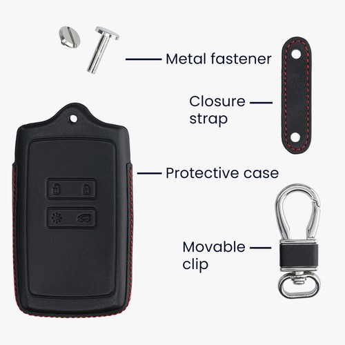 Coque en cuir pour clef de voiture Renault Smart Key 4-Bouton Keyless Go - Photo 4/7