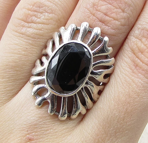 925 Silver  Faceted Hematite Tree Branch Style Solitaire Ring Sz 6  RG1596