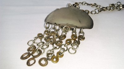 Collier Sautoir Vintage Scandinave Avec Pendentif - Style Bohème En Métal Argenté Et Pierre Naturelle