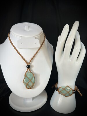 Amazonite 3 Piece Adjustable Capture Necklace & Bracelet Set With Extra Stone