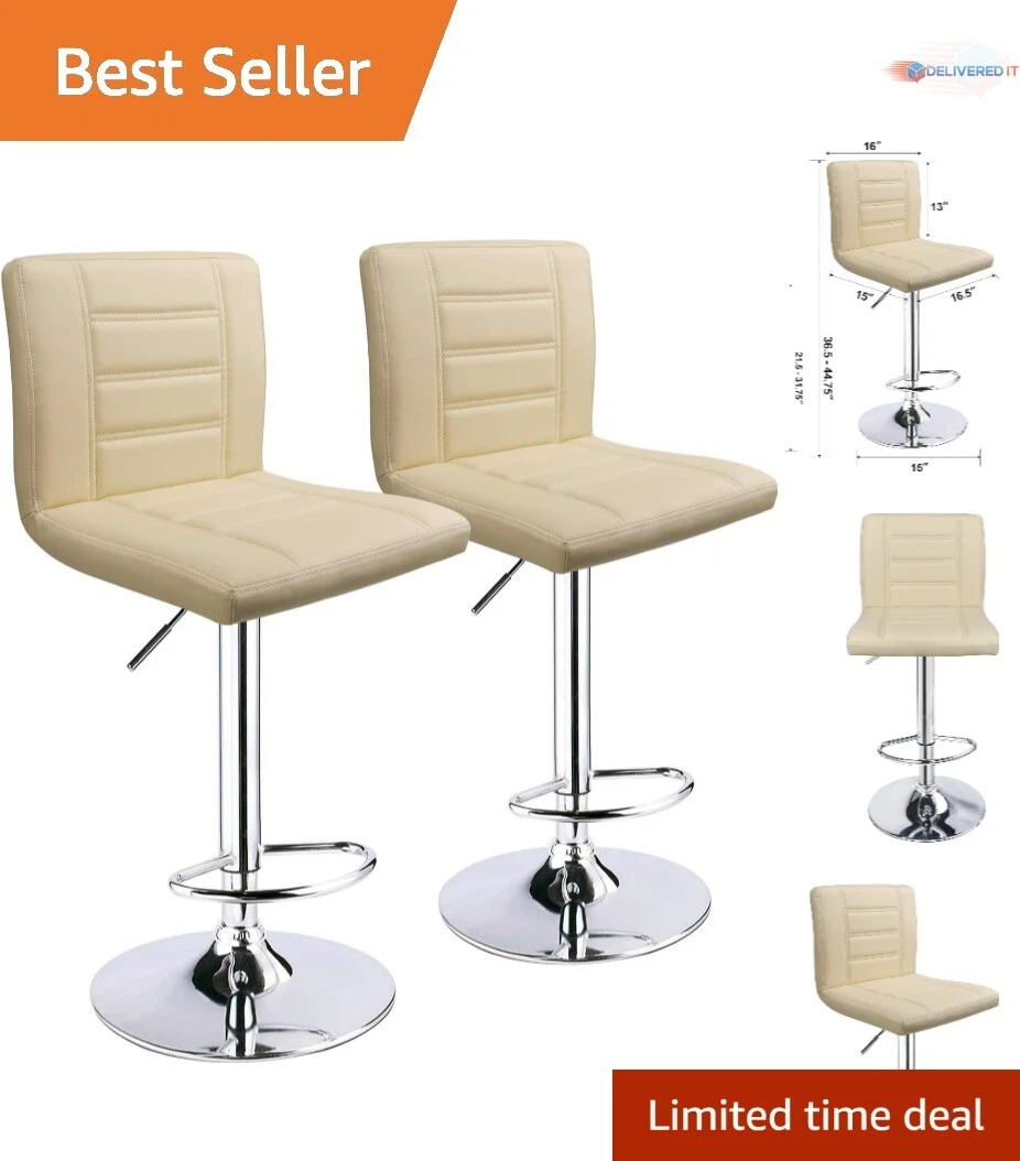Modern Sleek Adjustable Swivel Bar Stools Set of 2 Beige Leopard