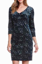Karen Kane 4L71057 Black/Blue Animal Print Burnout  Stretch Velvet Dress, M $128